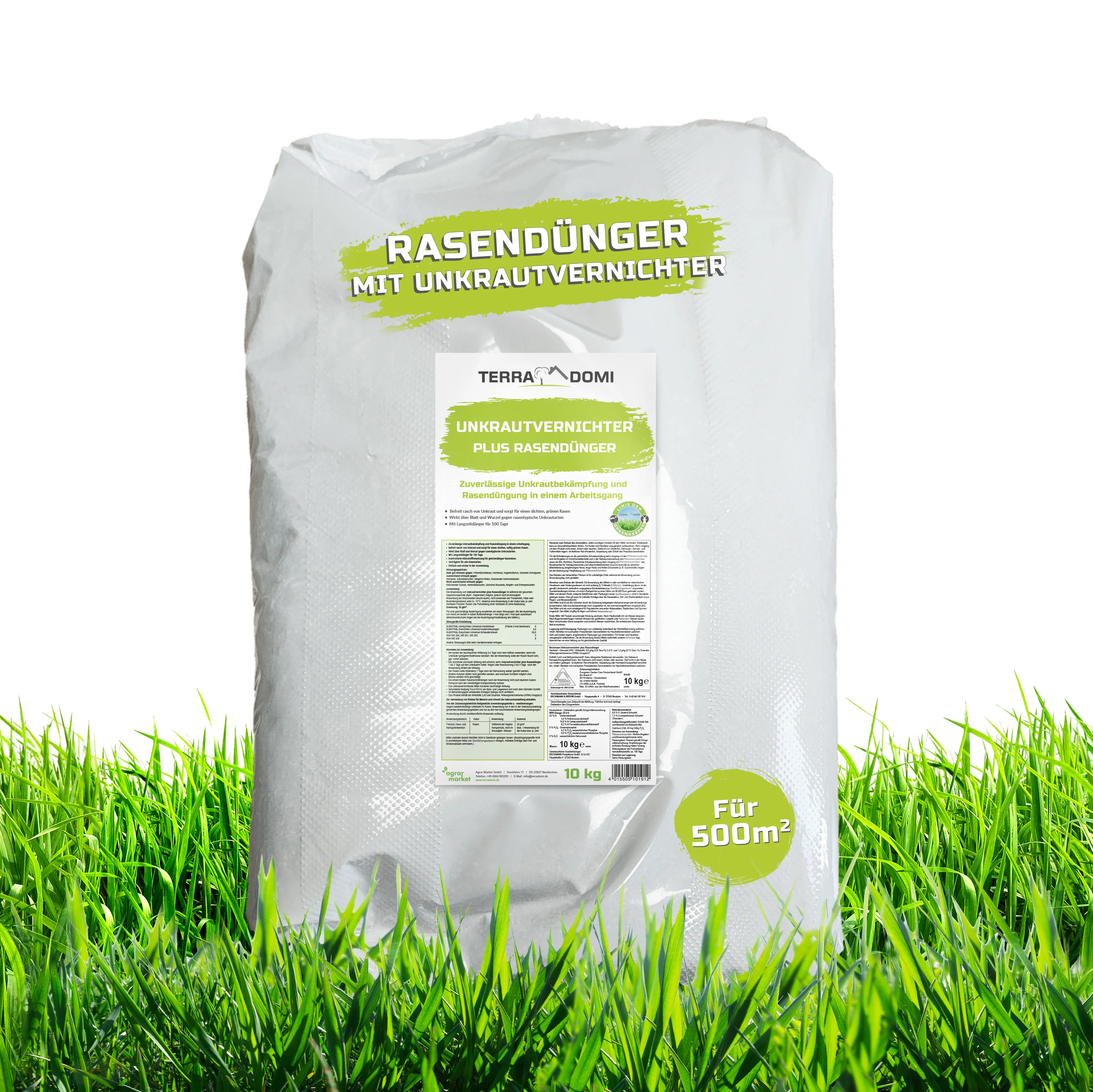TerraDomi 2 in 1 Rasendünger mit Unkrautvernichter 10kg