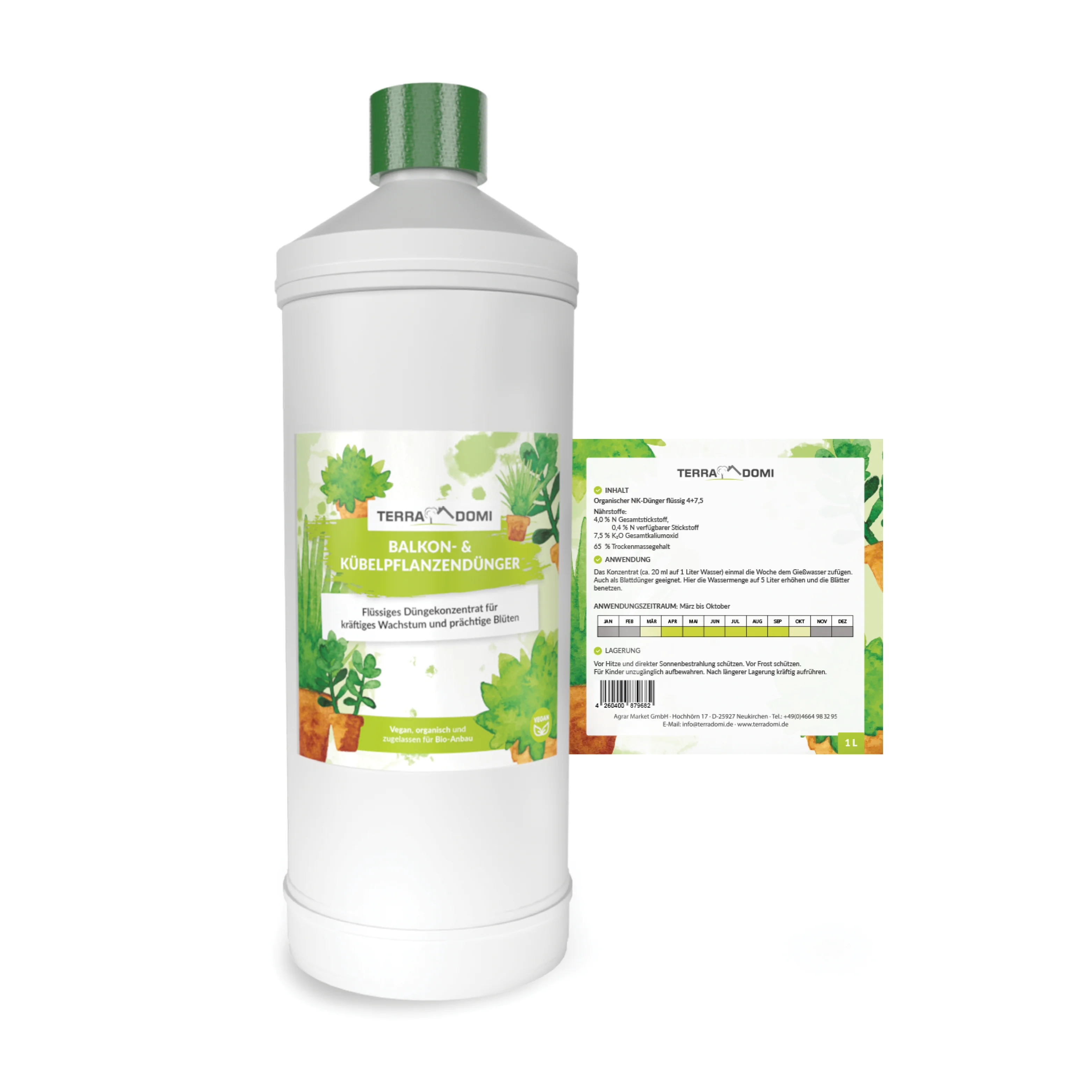 TerraDomi Balkon- und Kübelpflanzendünger 1 Liter Flüssigdünger Konzentrat - Image 2