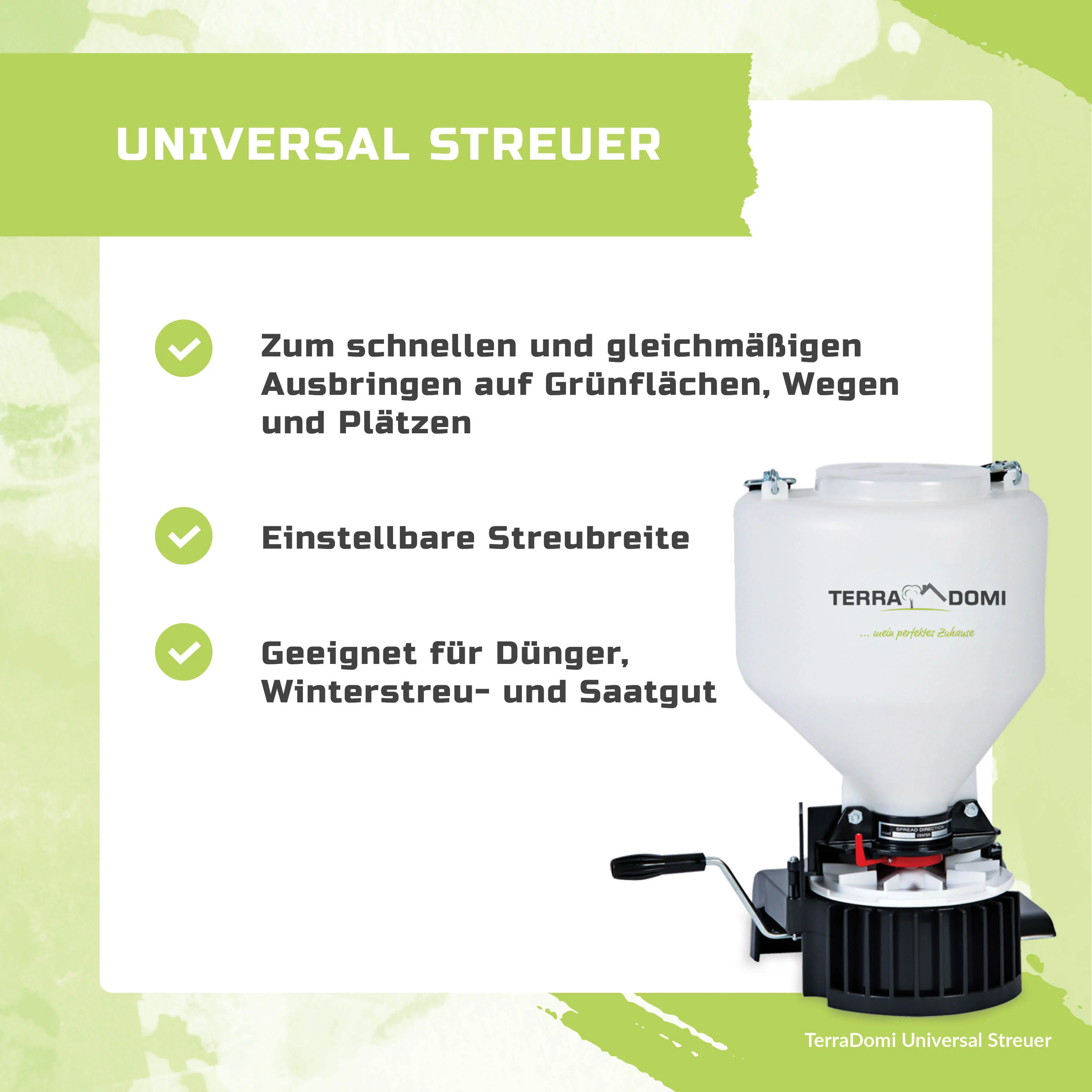 TerraDomi Universal Streuer | Streugerät für Dünger, Saatgut & Streusalz | 9L Behälter - Image 2